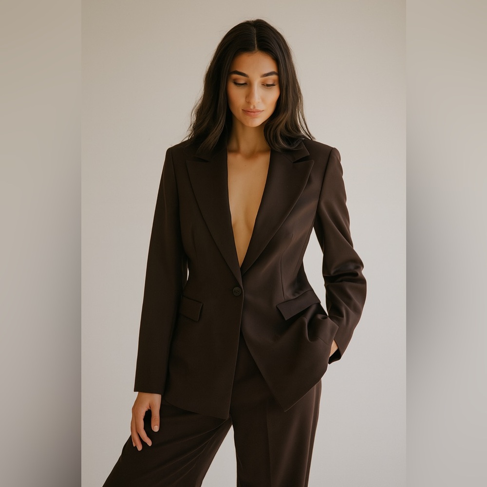 Alfred Sung Chocolate Brown Structured Blazer Single Button Minimalism medium